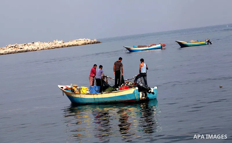 Palestinian fishermen enjoy their fishing time on the sea, during press conference about trial proceedings criminals Marmara massacre in Gaza port, on Nov. 04, 2012. Photo by Ashraf Amra