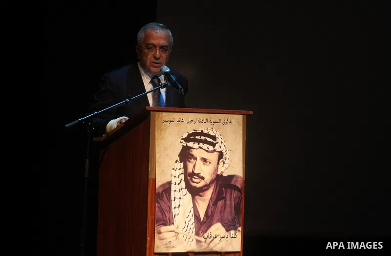 Palestinian Prime Minister Salam Fayyad, during a speech at the Festival late leader Yasser Arafat in the West Bank city of Ramallah, on November 10, 2012, ahead of a ceremony marking the eighth anniversary of this death...