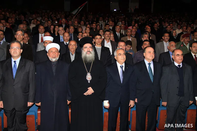 Palestinian Prime Minister Salam Fayyad, attends during the ceremony in the Eighth anniversary of the departure of the founding leader Palestinian leader Yasser Arafat", in the West Bank city of Ramallah, on Nov. 10, 201...