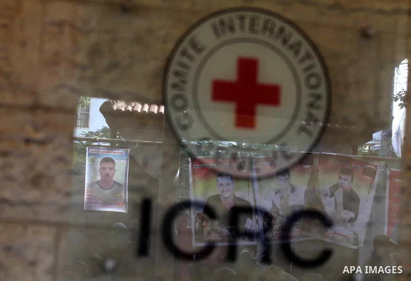 Palestinians woman participate a protest in front of the International Red Cross building in Gaza City, to calling for the release from Palestinian prisoners in Israeli jails and in support of prisoners on hunger strike,...