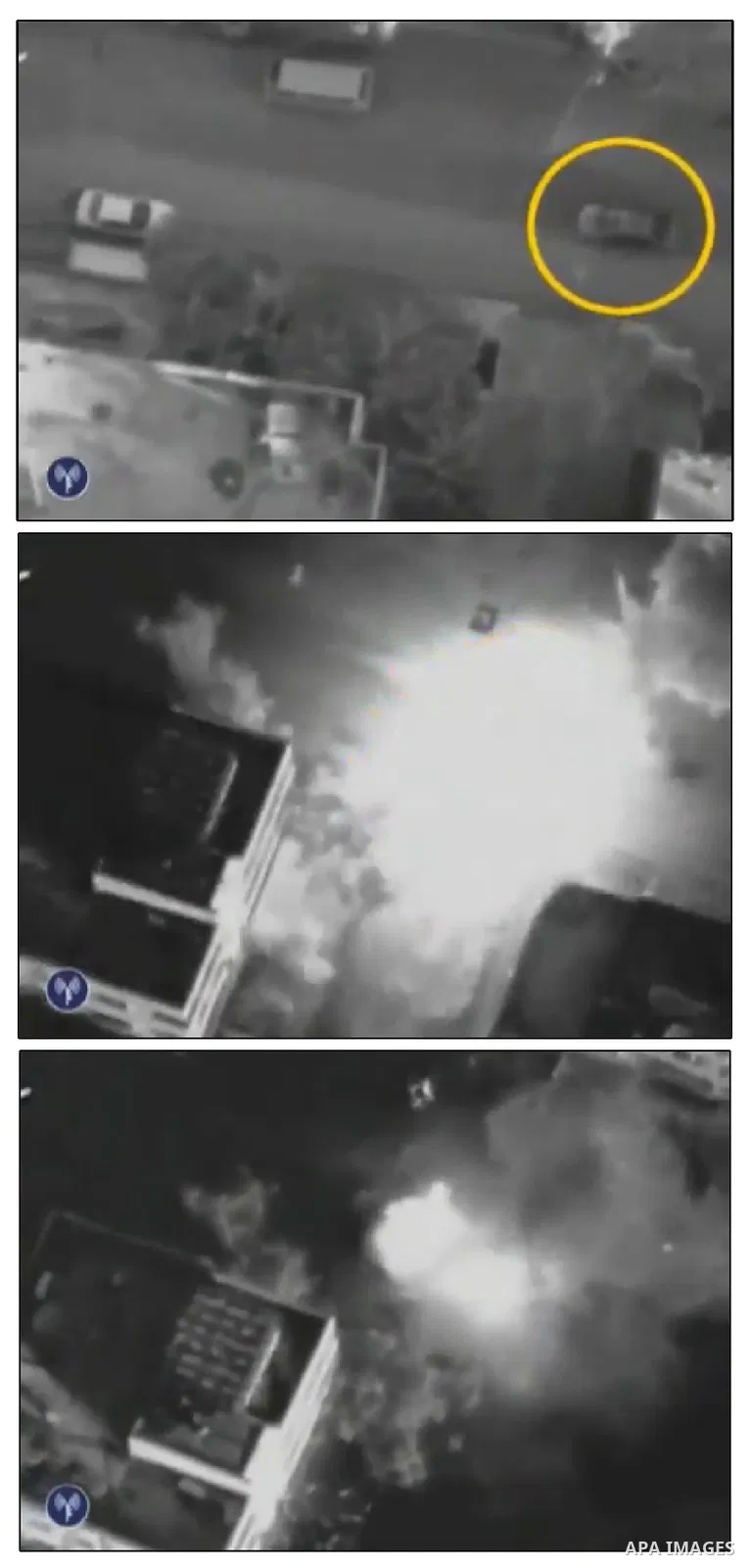 A combination photo shows the car of Hamas commander Ahmed Al-Jaabari exploding during an Israeli air strike in Gaza City in this handout video footage released by the Israeli Army on November 14, 2012. Israel killed Jaa...