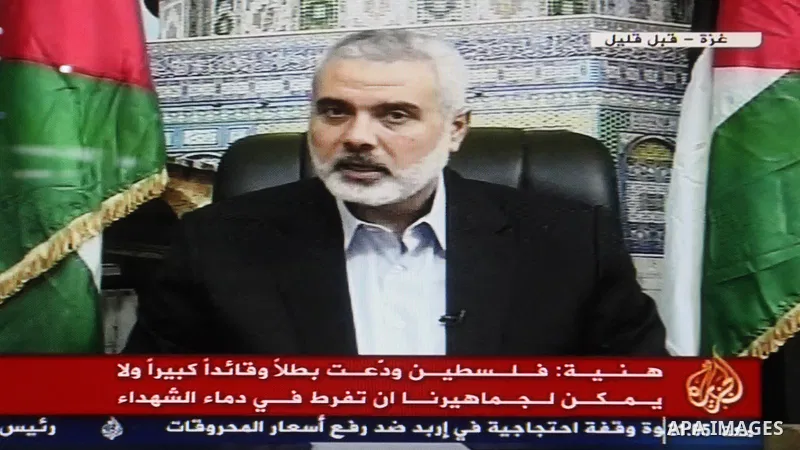 This image made from shows Hamas Prime Minister Ismail Haniyeh speaking on Al Aqsa television Thursday, Nov. 15, 2012. Haniyeh eulogized Hamas military chief Ahmed Jabari, who was killed Wednesday in an Israeli airstrike...