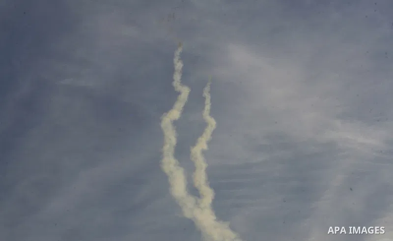 Two rockets being launched from the southern of Gaza strip town of Rafah on November 16, 2012. Missiles continue to be fired on Israeli targets by Palestinian militant in the Gaza Strip, as Israel continues to strike tar...