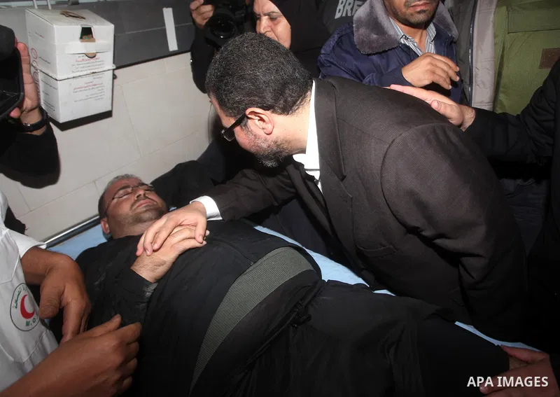 Palestinian Prime Minister in the Gaza Strip Ismail Haniya with Egyptian Prime Minister Hisham Qandil visit al-Shefa hospital in Gaza City, on November 16, 2012 . Egyptian premier Hisham Qandil vowed to intensify Cairo's...