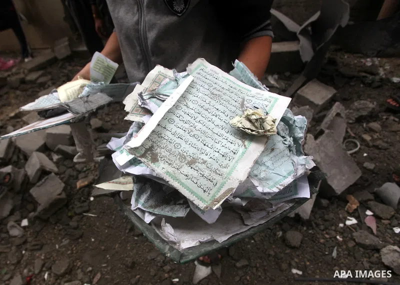 Palestinians inspect a destroyed mosque after an Israeli air strike in Bureij in the central Gaza Strip November 17, 2012. Israeli aircraft pounded Hamas government buildings in Gaza on Saturday, including the prime mini...