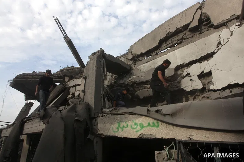 Palestinians inspect a destroyed mosque after an Israeli air strike in Bureij in the central Gaza Strip November 17, 2012. Israeli aircraft pounded Hamas government buildings in Gaza on Saturday, including the prime mini...