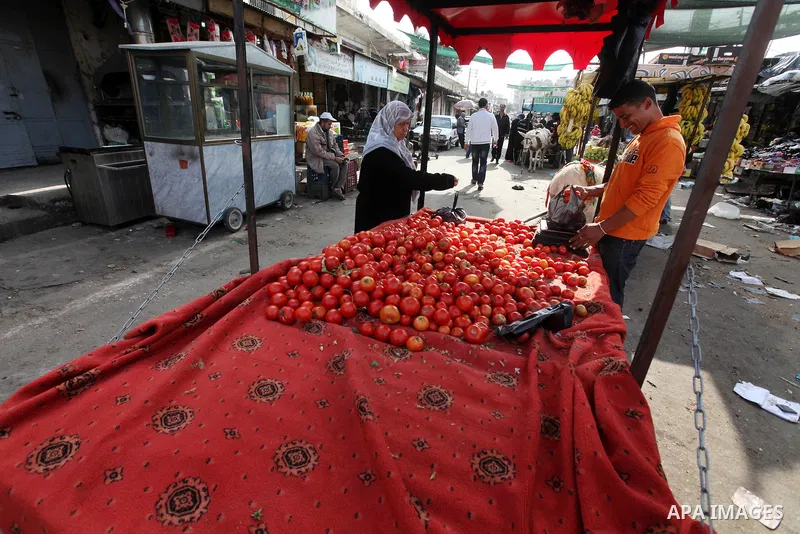 Palestinians shops at a market, while Israeli aircraft continue the military operation on Gaza strip, in central Gaza city on November 17, 2012. Israeli aircraft bombed Hamas government buildings in Gaza on Saturday, inc...