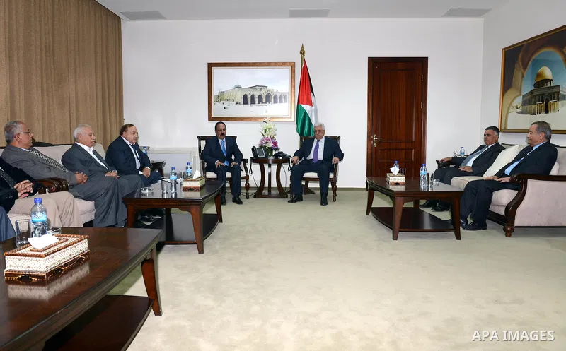 Palestinian President Mahmoud Abbas meets with the Secretaries general of the Palestinian Popular Organizations, in the West Bank city of Ramallah, November 19, 2012. Photo by Thaer Ganaim