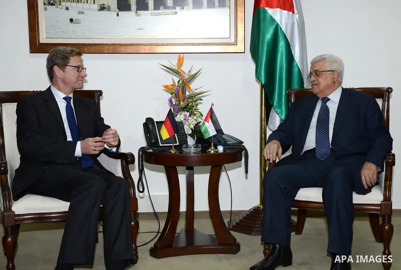Palestinian President Mahmoud Abbas meets with the German Foreign Minister, in the West Bank city of Ramallah, November 20, 2012. Photo by Thaer Ganaim