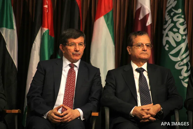 Arab League General Secretary Nabil al-Arabi and Turkish Foreign Minister Ahmet Davutoglu meet with Palestinian prime minister in Gaza Strip, Ismail Haniya in Gaza city, Tuesday, Nov. 20, 2012. Turkey's foreign minister...