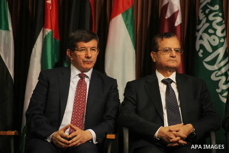 Arab League General Secretary Nabil al-Arabi and Turkish Foreign Minister Ahmet Davutoglu meet with Palestinian prime minister in Gaza Strip, Ismail Haniya in Gaza city, Tuesday, Nov. 20, 2012. Turkey's foreign minister...