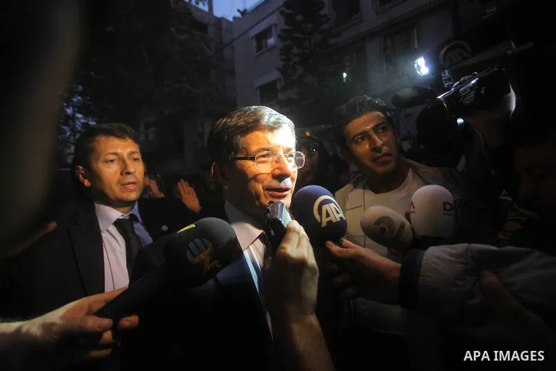 Arab League General Secretary Nabil al-Arabi and Turkish Foreign Minister Ahmet Davutoglu meet with Palestinian prime minister in Gaza Strip, Ismail Haniya in Gaza city, Tuesday, Nov. 20, 2012. Turkey's foreign minister...
