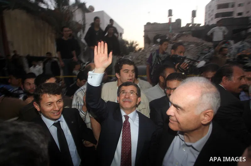 Arab League General Secretary Nabil al-Arabi and Turkish Foreign Minister Ahmet Davutoglu meet with Palestinian prime minister in Gaza Strip, Ismail Haniya in Gaza city, Tuesday, Nov. 20, 2012. Turkey's foreign minister...