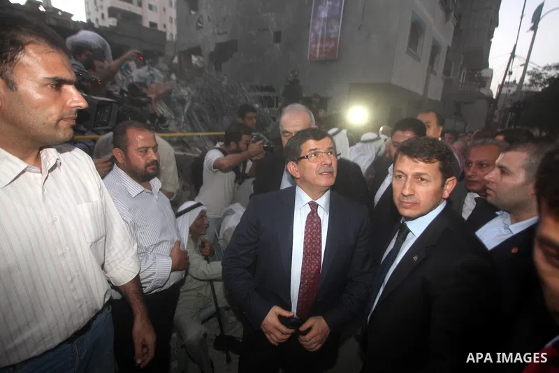 Arab League General Secretary Nabil al-Arabi and Turkish Foreign Minister Ahmet Davutoglu meet with Palestinian prime minister in Gaza Strip, Ismail Haniya in Gaza city, Tuesday, Nov. 20, 2012. Turkey's foreign minister...