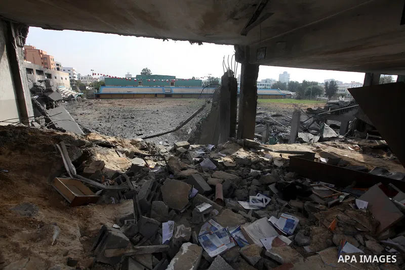 A destroyed gridiron seen after an israeli air strike in Gaza City, 21 November 2012. Palestinian militants renewed their rocket fire on Israel 21 November and Israel continued pounding targets in the Gaza Strip, as agre...