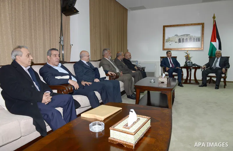 President Mahmoud Abbas (Abu Mazen), meets with a delegation of the Hamas leadership in the West Bank city of Ramalllah. on Nov. 24, 2012. Photo by Thaer Ganaim
