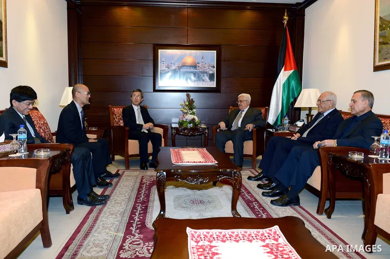 Palestinian President Mahmoud Abbas (Abu Mazen), meets with a the Japanese envoy to peace process in the West Bank city of Ramalllah. on Nov. 25, 2012. Photo by Thaer Ganaim