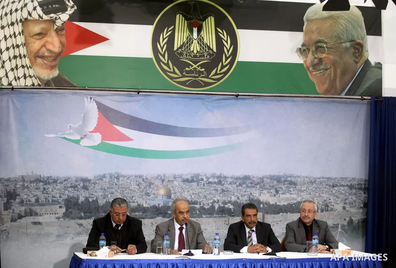 From right to left: Palestinian health minister Hani Abdin, , Abdullah al-Bashir, head of the Arafat Foundation's medical committee, Tawfiq Tirawi, the head of the Palestinian inquiry team into the death of the late Pale...