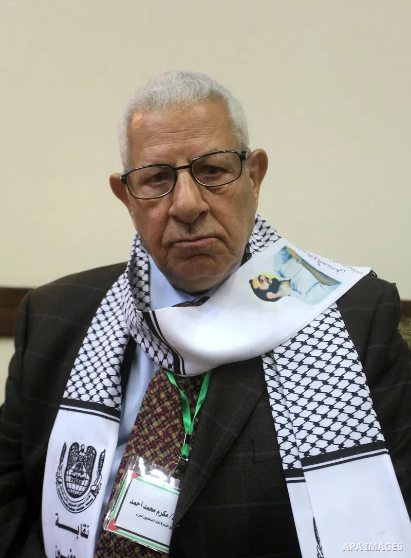 Makram Ahmed, the Secretary General of the Arab Journalists Union during his visit to Gaza strip to show solidarity with Palestinian journalists in Gaza city on November 28, 2012. Israeli aircraft killed 3 and wounded mo...