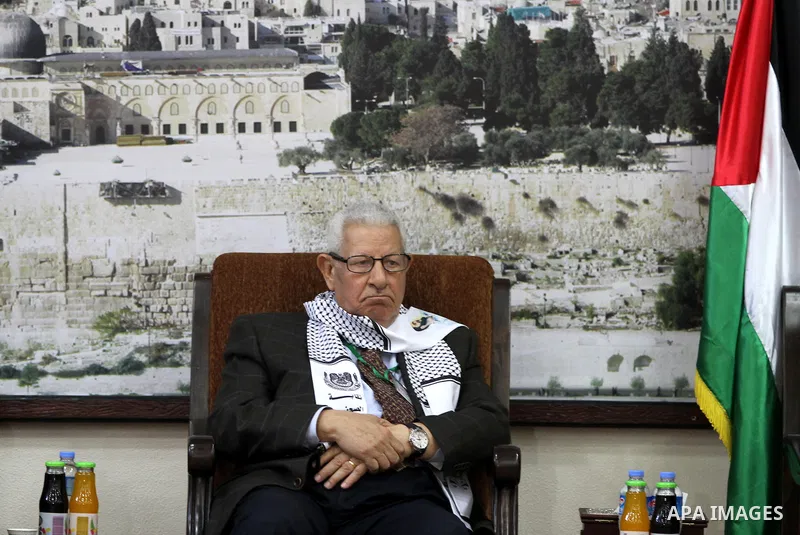 Makram Ahmed, the Secretary General of the Arab Journalists Union during his visit to Gaza strip to show solidarity with Palestinian journalists in Gaza city on November 28, 2012. Israeli aircraft killed 3 and wounded mo...