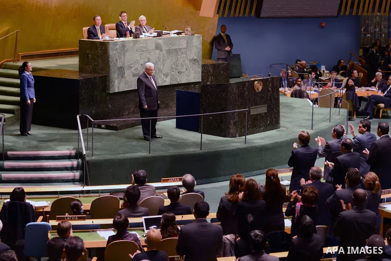 Palestinian President Mahmoud Abbas addresses the United Nations General Assembly at UN Headquarters, in New York, November 29, 2012. Abbas appealed to the U.N. General Assembly to recognize Palestinian statehood by supp...