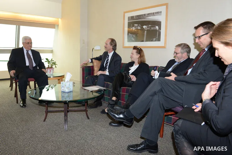 Palestinian President Mahmoud Abbas meets with ambassadors of Scandinavia in New York, November 30, 2012. Photo by Thaer Ganaim