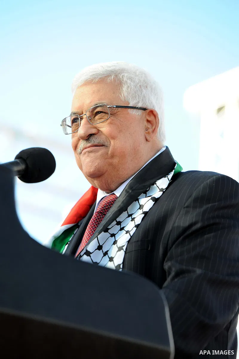 Palestinian President Mahmoud Abbas speaks as Palestinians celebrate their successful bid for UN non-member observer state status, in the West Bank city of Ramallah on December 2, 2012, Abbas arrived to the West Bank aft...