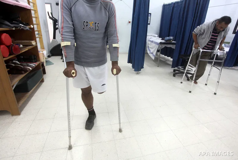 Alaa El- Jbour 22, Palestinian man who lost his leg, during rehabilitation sport in Gaza city, on Dec. 03, 2012. International Day of People with Disability, is an international observance promoted by the United Nations...