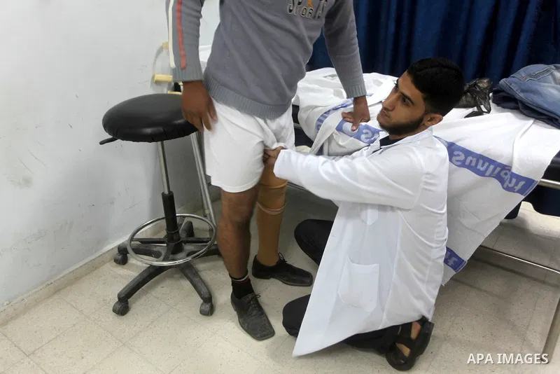 Alaa El- Jbour 22, Palestinian man who lost his leg, during rehabilitation sport in Gaza city, on Dec. 03, 2012. International Day of People with Disability, is an international observance promoted by the United Nations...