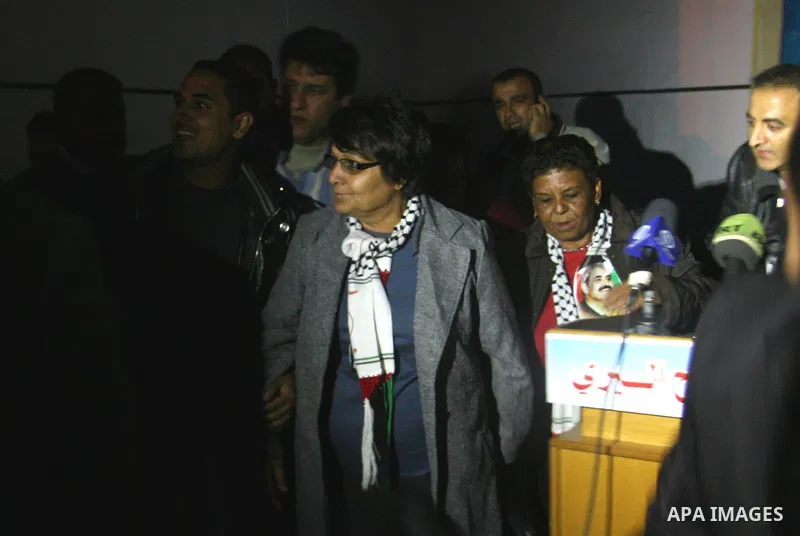 PFLP's Leila Khaled arrives to Gaza strip at Rafah crossing border southern Gaza strip, Dec 04, 2012. Khaled is a member of the Popular Front for the Liberation of Palestine (PFLP) and a convicted airline hijacker who wa...
