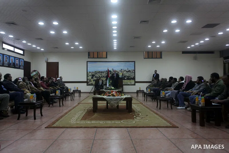Palestinian Prime Minister in Gaza Strip, Ismail Haniyeh meets with delegation headed by Shaykh al-Mujahideen Sheikh Hafez Salama, in Gaza city on Dec. 05, 2012. Photo by Ashraf Amra