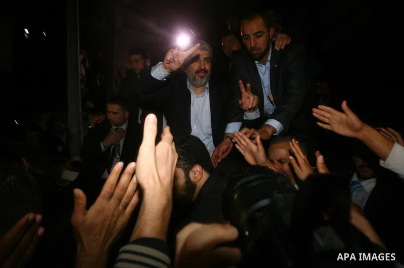 Hamas leader Khaled Meshaal visits the home of the al-Dallu family, which destroyed by an Israeli airstrike on November 24 and several members of the al-Dallu family - five of them children - and two of their neighbours...