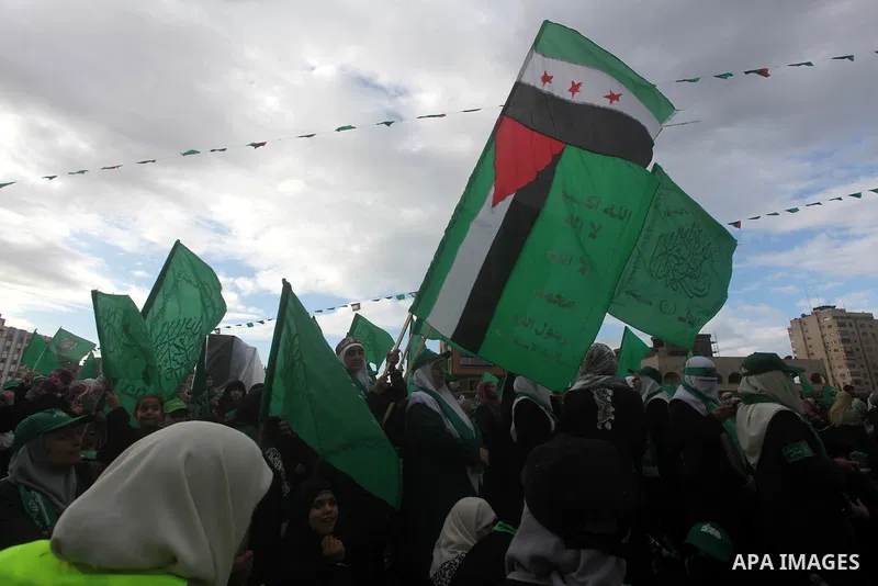 Palestinian Hamas supporters gather to attend a Hamas rally marking the 25th anniversary of the Islamist movement's founding in Gaza City on December 8, 2012. Hamas chief Khaled Meshaal arrived to Gaza strip on December...