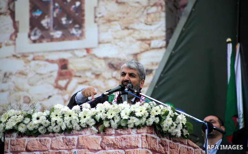 Hamas chief Khaled Meshaal speaks during a Hamas rally marking the 25th anniversary of the Islamist movement's founding in Gaza City on December 8, 2012. Meshaal arrived to Gaza strip on December 7 during his first-ever...