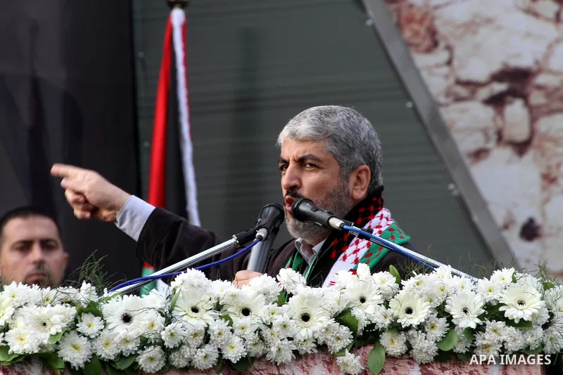 Hamas chief Khaled Meshaal speaks during a Hamas rally marking the 25th anniversary of the Islamist movement's founding in Gaza City on December 8, 2012. Meshaal arrived to Gaza strip on December 7 during his first-ever...
