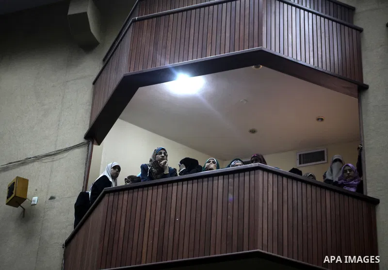 Palestinian students attend during visit Hamas chief in exile Khaled Meshaal to the Islamic University in Gaza City on December 9, 2012. Meshaal rejected ceding "an inch" of Palestinian territory to Israel or recognising...