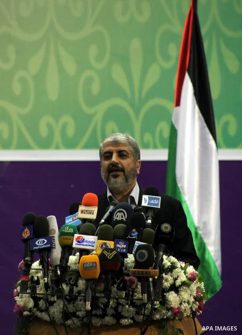 Hamas chief in exile Khaled Meshaal,speaks during a visit to the Islamic University in Gaza City on December 9, 2012. Meshaal rejected ceding "an inch" of Palestinian territory to Israel or recognising the Jewish state,...