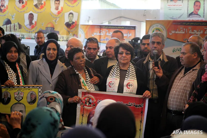 Leila Khaled participates a weekly activity calling for their liberty at the Red Cross headquarters in Gaza City on December 10, 2012. Photo by Ashraf Amra
