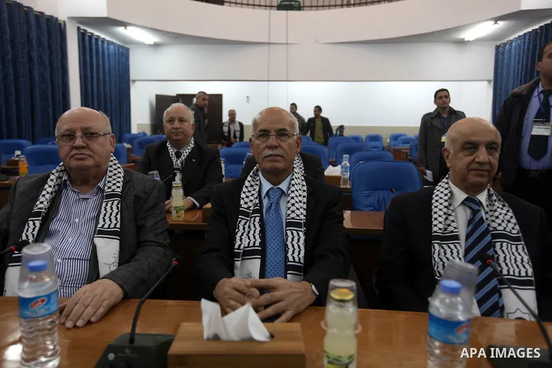 Members of Lebanese delegation meets with members of Palestinian Legislative Council during their tour to the Gaza Strip, in Gaza city on Dec . Bahiya Hariri, the sister of former Lebanese Prime Minister Rafeq Hariri, en...