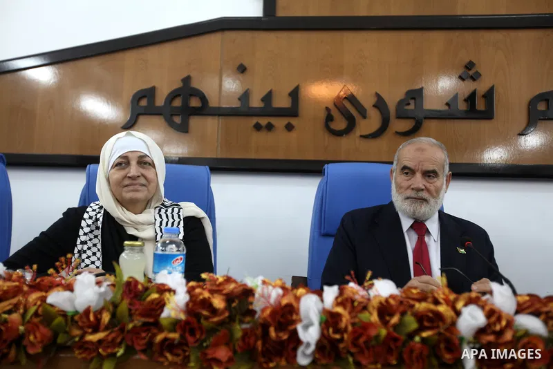 Lebanese parliament member, Bahiya Hariri meets with members of Palestinian Legislative Council during her tour with the Lebanese delegation to the Gaza Strip, in Gaza city on Dec. 1 . Hariri, the sister of former Lebane...