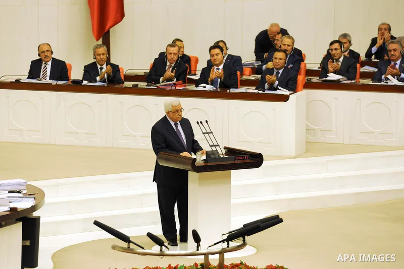 Palestinian President Mahmoud Abbas during a speech in the Turkish Parliament in Turkey on December 10, 2012. Photo by Thaer Ganaim