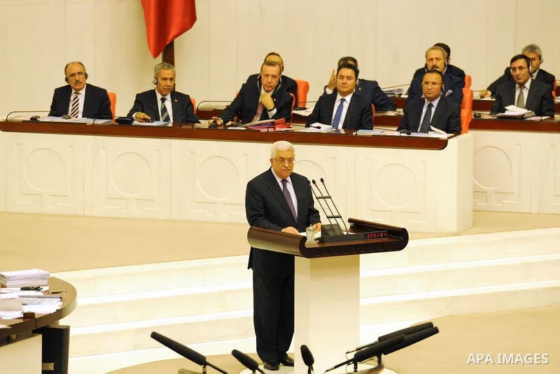 Palestinian President Mahmoud Abbas during a speech in the Turkish Parliament in Turkey on December 10, 2012. Photo by Thaer Ganaim