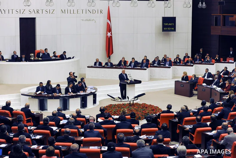 Palestinian President Mahmoud Abbas during a speech in the Turkish Parliament in Turkey on December 10, 2012. Photo by Thaer Ganaim