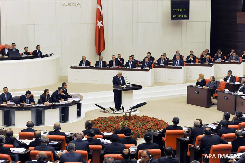 Palestinian President Mahmoud Abbas during a speech in the Turkish Parliament in Turkey on December 10, 2012. Photo by Thaer Ganaim