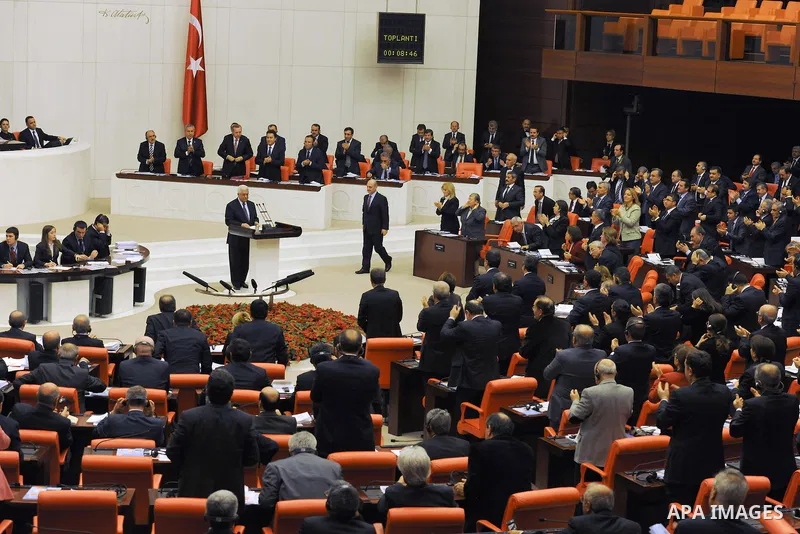 Palestinian President Mahmoud Abbas during a speech in the Turkish Parliament in Turkey on December 10, 2012. Photo by Thaer Ganaim