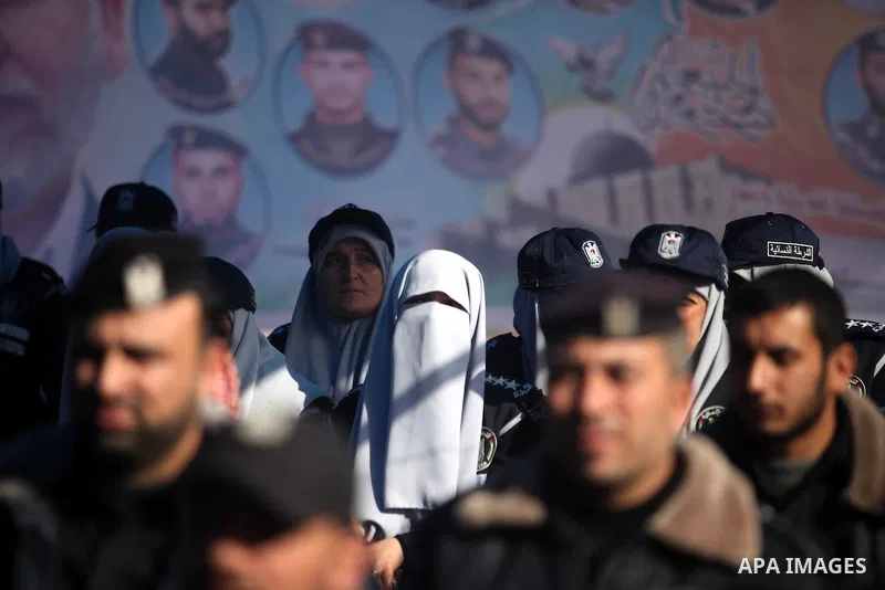 Members of the Palestinian police in Gaza participate in a ceremony honoring the killed and wounded of the Palestinian police in Gaza City, on Dec. 11, 2012. Photo by Majdi Fathi