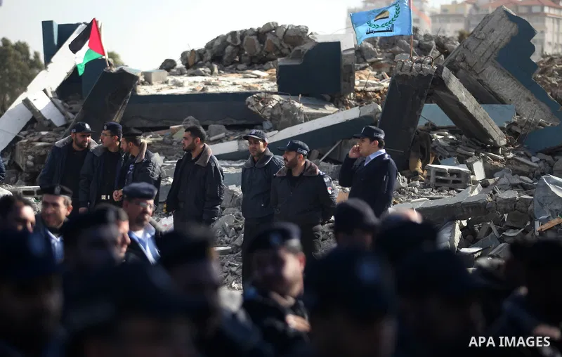 Members of the Palestinian police in Gaza participate in a ceremony honoring the killed and wounded of the Palestinian police in Gaza City, on Dec. 11, 2012. Photo by Majdi Fathi