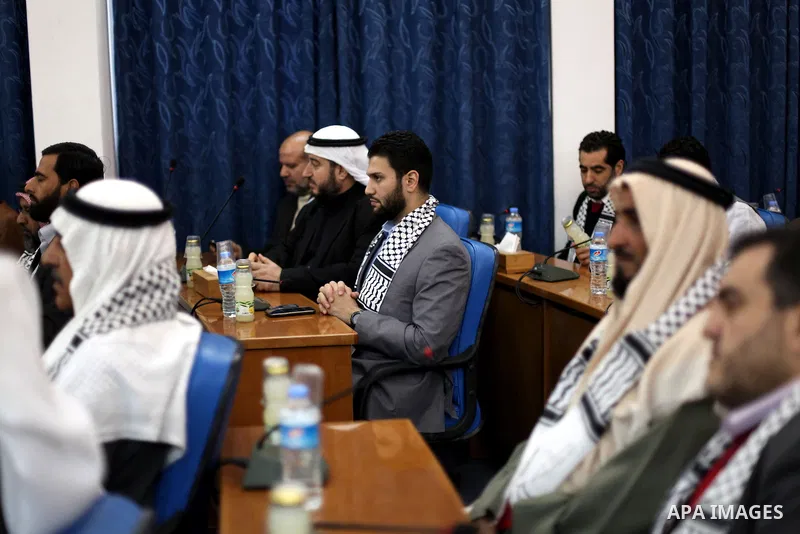 Members of the Bahraini delegation during a visit to the Palestinian Legislative Council in Gaza City, on Dec. 12, 2012. The delegation is on a solidarity visit with the Palestinian people to the Hamas-run Gaza Strip. Ph...