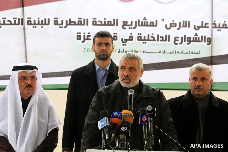 Palestinian Prime Minister Ismail Haniyeh speaks during the launching ceremony of Qatari grant projects in Gaza city on 13 Dec, 2012. The emir of Qatar Sheikh Hamad bin Khalifa Al Thani announced an increase in Qatar's g...