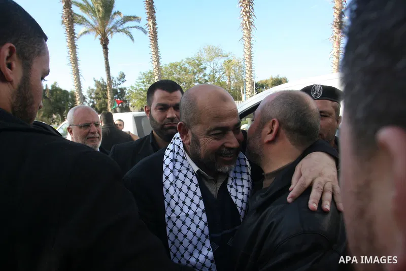 Hamas leader Mousa Abu Marzouk, upon his departure from the Gaza Strip through the Rafah border crossing with Egypt on December 14, 2012. Marzouq arrived to Gaza strip on December 7 during a visit to the Gaza Strip to ma...